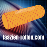 Logo Faszien-Rollen.com Muskelfaser mit Faszienrolle und dem Schriftzug faszien-rollen.com darunter